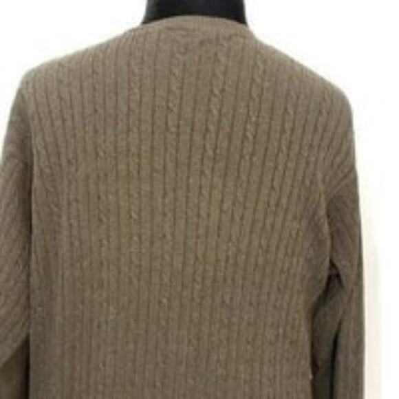 Izod Unisex Chunky Cableknit Green V Neck Grandpa Fisherman Sweater Large - Picture 6 of 8